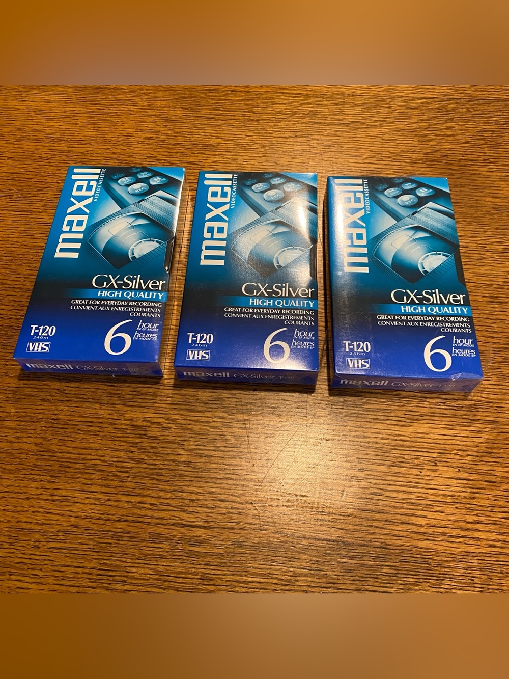 Sealed Maxell GX-Silver T-120 VHS Tapes 3 Pack Vintage Blank